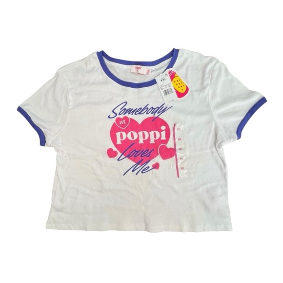 Poppi White and Pink Ringer Crop T-Shirt with Purple Trim, XXL - Picture 3 of 5